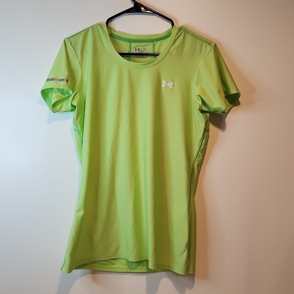 Under Armour Heat Gear Fitted T Shirt Women's Size LG Neon Green